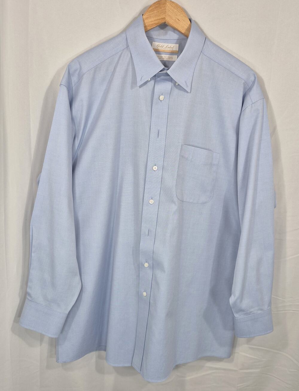 Gold Label Roundtree & Yorke Mens 16.5 33 Blue Non Iron Pinpoint Dress Shirt L